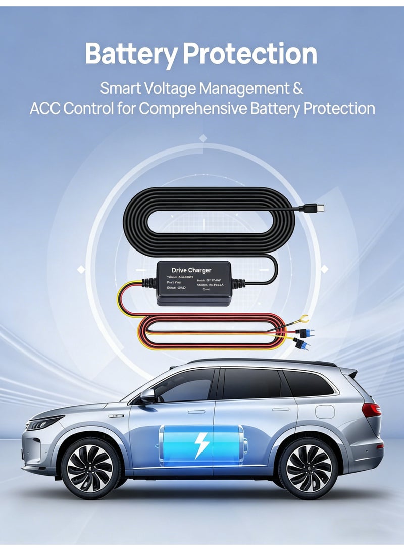 JOUDIYA Universal Car Dash Cam Hardwire Kit, Type-C Power Supply Cable for GPS, CarPlay, Radar Detector, Parking Monitoring, Drive Recorder - Image 2